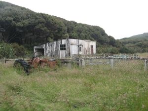 Old woolshed and escape vehicle